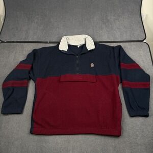 Vintage Bugle Boy Colorblock fleece 1/4 zip pullover Navy Blue and burgundy